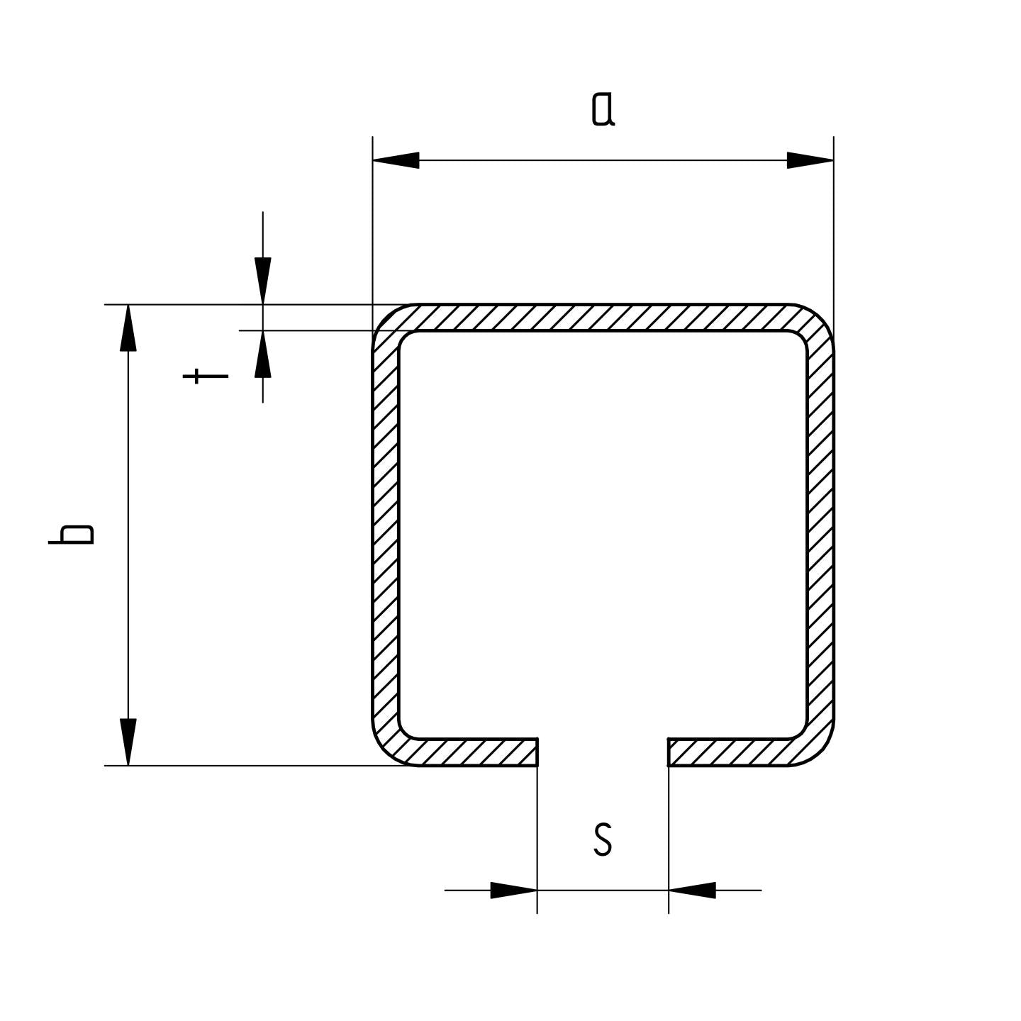 Rozsdamentes C szelvény úszókapuhoz 76x76x3mm, L3m