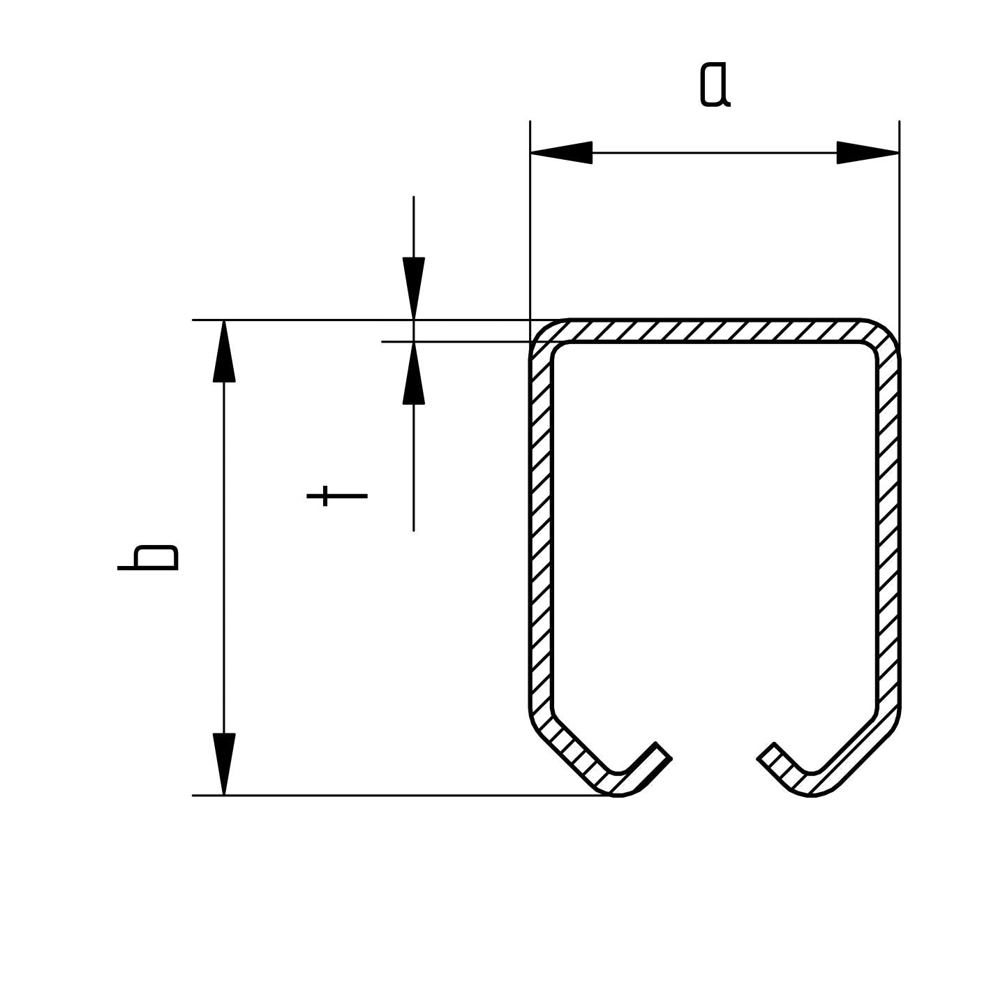 Függőkapu sín, INOX, 42x54x2,5mm, L6m