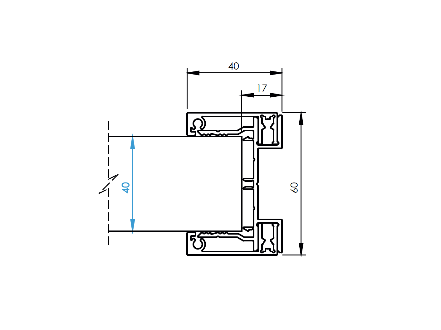 60x40-1500mm-es alumínium adapter 40mm-es redőnyökhöz R7016