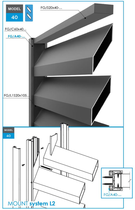 60x40-1500mm-es alumínium adapter 40mm-es redőnyökhöz R7016