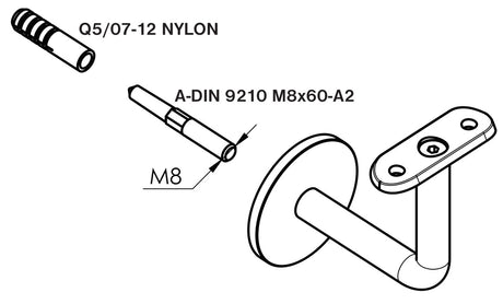 Bükk fogantyú és rozsdamentes acél konzolok, JP40x40mm/L2500mm