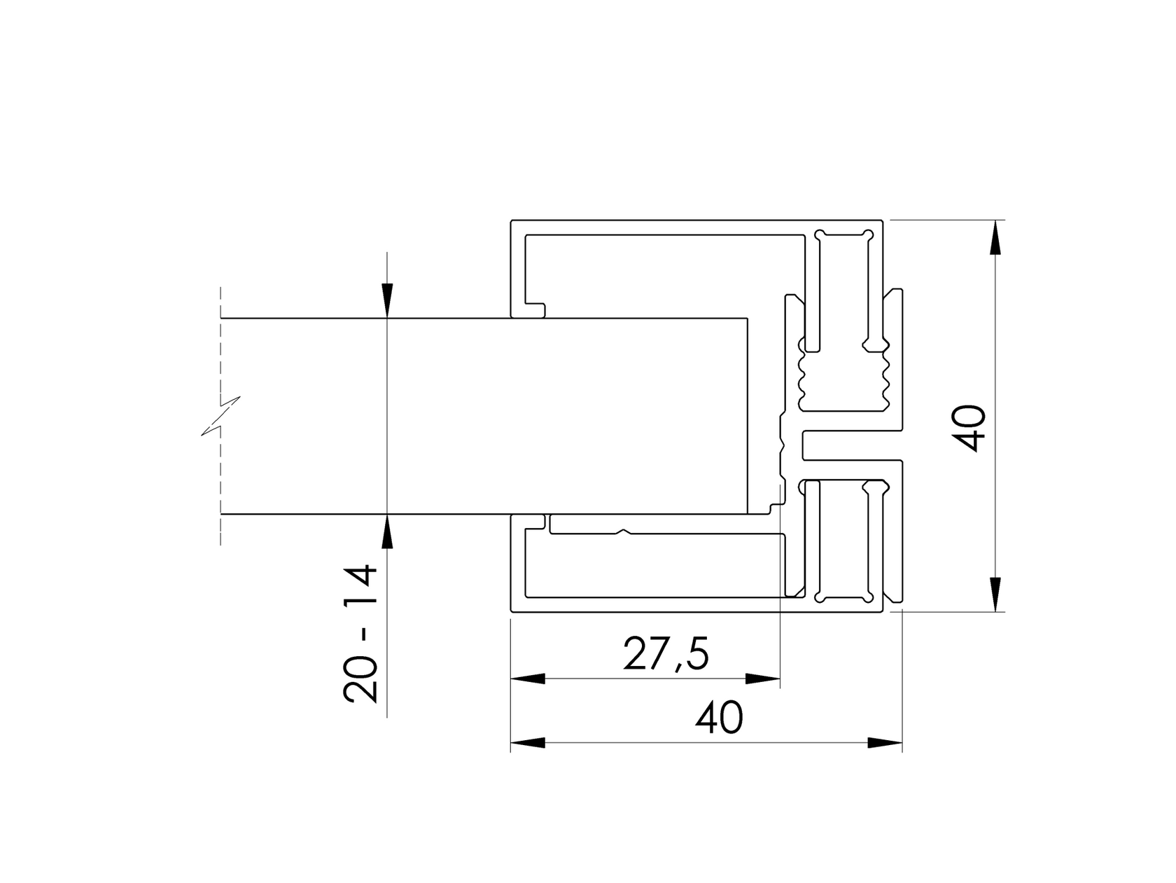 Alumínium kerítési adapter 20/18/16/14 kitöltéshez - 6000mm