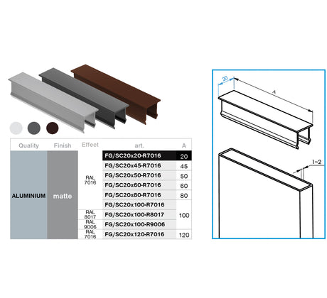 Alumínium fedél a függőleges kerítésbetétre és homlokzati saroklécre, 20x20 – Antracit R7016