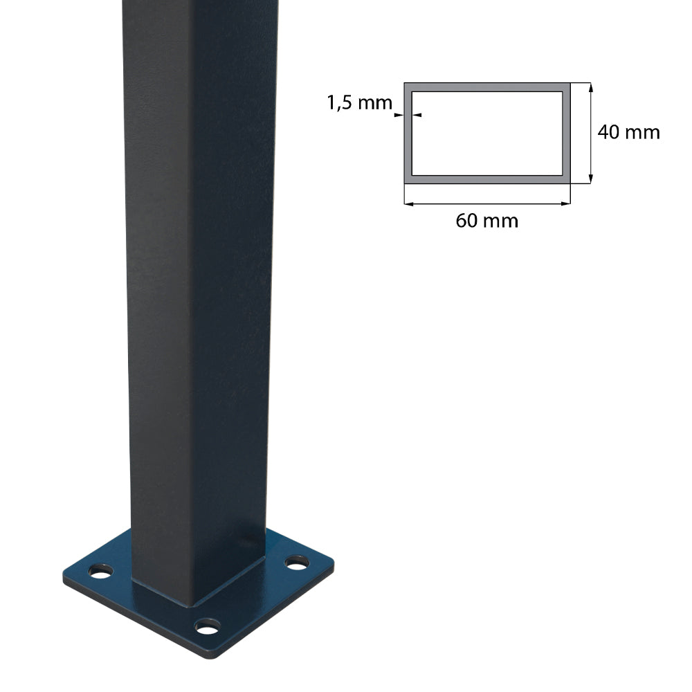 Oszlop 60x40mm talppal ZnPVC 1800mm fekete matt