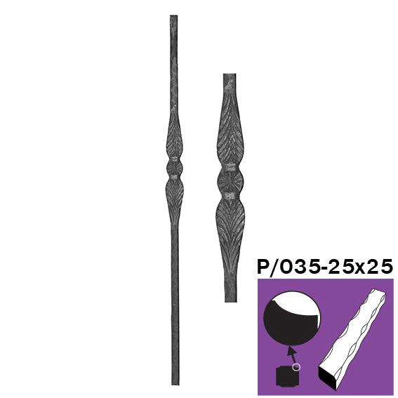 Kovácsoltvas kezdőoszlop h1200, b58mm, P/035-25x25