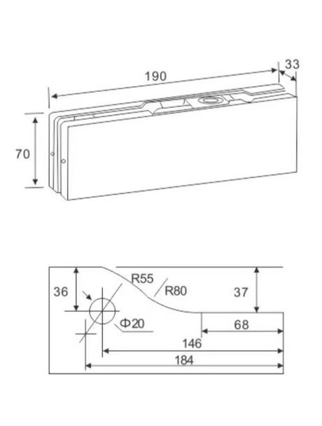 Rozsdamentes alsópánt forgótüske AISI304, 190x70 BLACK