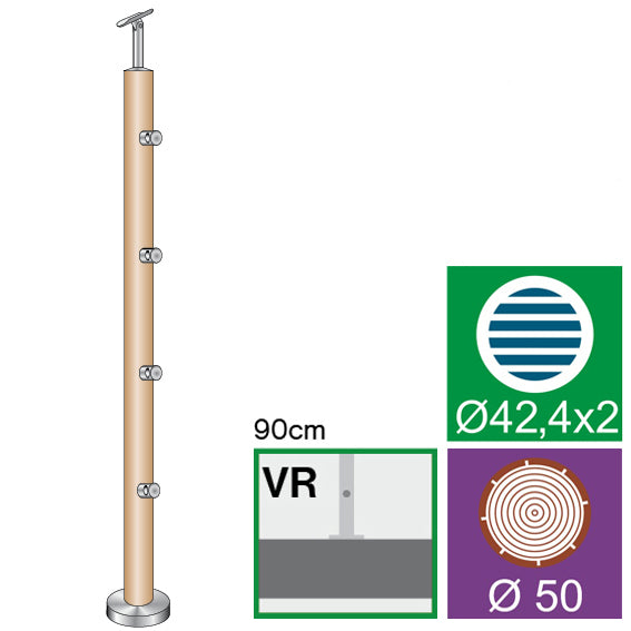 Felső rögzítésű natúr bükk köroszlop pálcatartóval