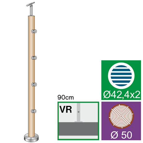 Felső rögzítésű natúr bükk köroszlop pálcatartóval