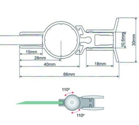 Alumínium zsanér lengő üvegajtóhoz +/- 110° L2100m